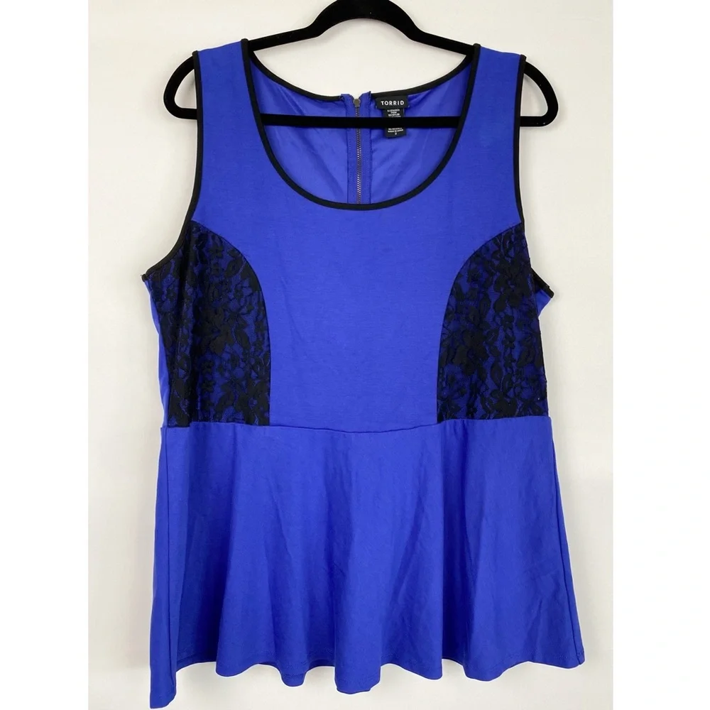 Torrid Lace Sleeveless Peplum Blouse Top, Blue‎ - Size 2 - Picture 2 of 8